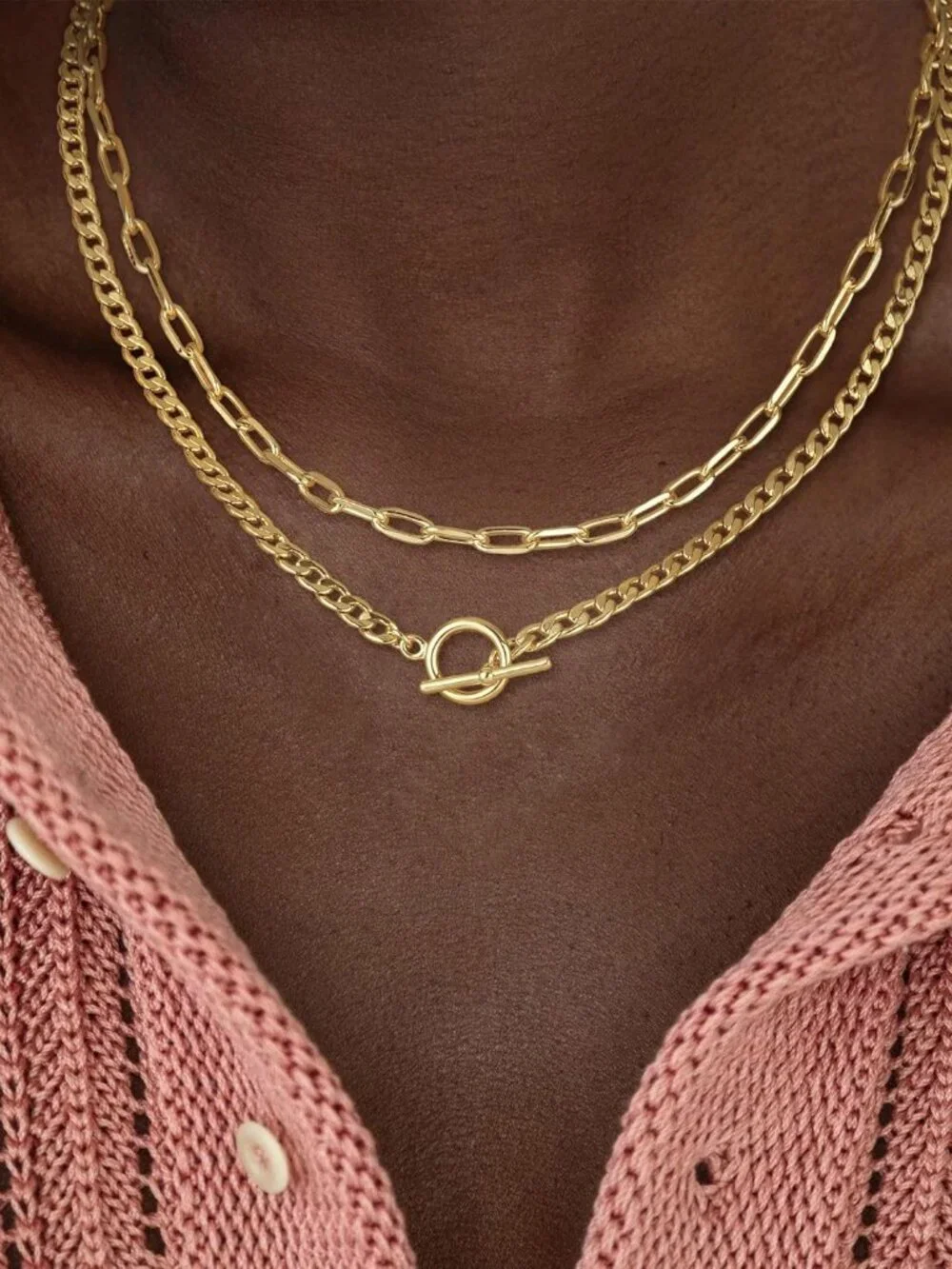 Layered Necklaces for Women, 14K Gold Plated Chain Necklace Women Trendy Cuban L - Picture 3 of 8